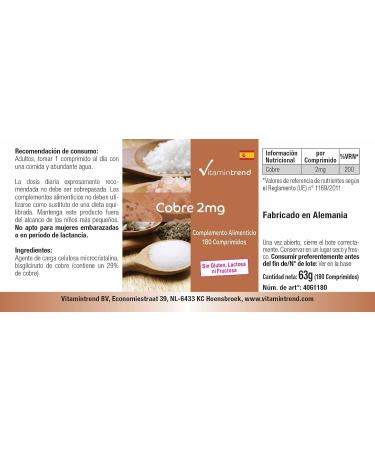 High-Dose Vegan Copper Tablets 2mg - 180 Count 6-Month Supply | Vitamintrend - Premium Copper Supplement - Buy Online on GoSupps.com