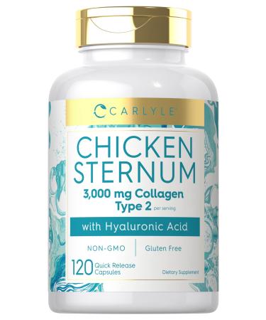 Carlyle Chicken Sternum Cartilage Collagen Capsules | Type II 3000mg | 120 Pills | with Hyaluronic Acid | Non-GMO Gluten Free