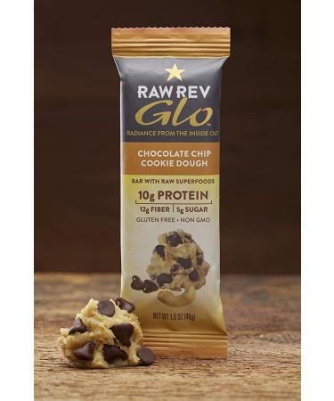Raw Rev Glo Vegan Protein Bars - Chocolate Chip Cookie Dough, Pack of 24 (12 Count x 2) - Buy Online on GoSupps.com