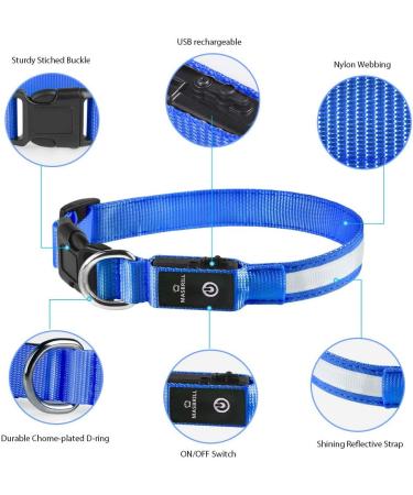 MASBRILL LED Dog Neck Band - Waterproof USB Charging Adjustable Safety Collar for Small & Medium Dogs - 3 Lighting Modes - Blue - M (38-50cm) - Buy Online on GoSupps.com