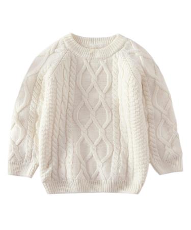 De feuilles Toddler Unisex Baby Cable Knit Pullover Sweater Chunky Knitted Jumper Knitwear with Warm Lining Yellow 12-18 Months White