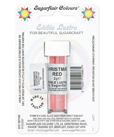 Sugarflair Christmas Red Edible Lustre Dust Add a Lustrous Shine to Cakes or Decorations. Brush On or Add Rejuvenator to Create Eye-Catching Edible Paint Gives Shine to Your Bakes - 2g