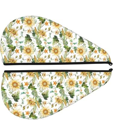 Hair Towel Wrap - Quick Drying Towel Turban with Button | Watercolor Bright Sunflowers - Fast International Shipping - Buy Online on GoSupps.com