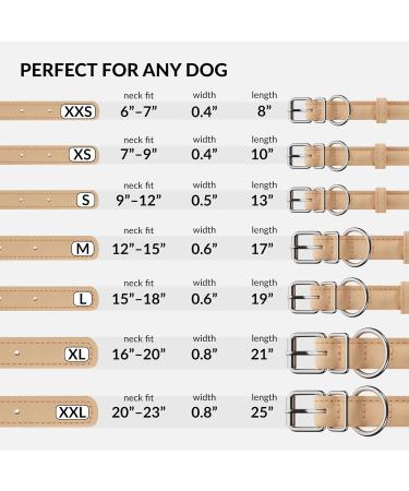 Collardirect Round Leather Dog Collar | Handmade Soft Padded Rolled Collar for Dogs & Cats - 15-18 cm - Black Pink Red Purple Blue Beige - Buy Online on GoSupps.com