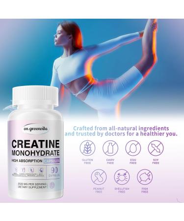 Creatine Monohydrate Capsules - 2500mg Gluten Free 90 Capsules | Boost Energy & Performance - Buy Online on GoSupps.com