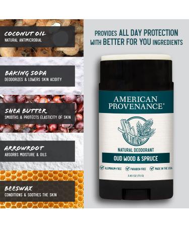 American Provenance Men's Aluminum Free Deodorant - Long-Lasting Natural Protection with Essential Oils - Oud Wood & Spruce Scent - Made in USA - Cruelty Free - 1 Pack - Buy Online on GoSupps.com