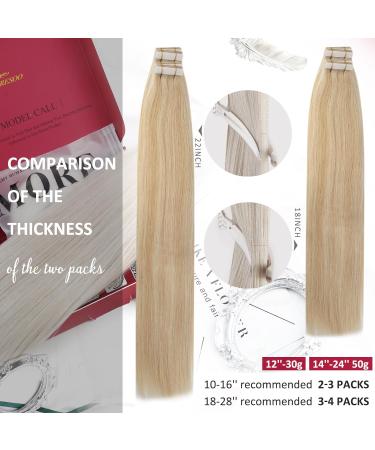 Moresoo 22 Inch Tape in Human Hair Extensions Caramel Blonde with Platinum Blonde Highlights | Skin Weft Hair Extensions 20 Pieces/50g #P14/613 - Buy Online on GoSupps.com