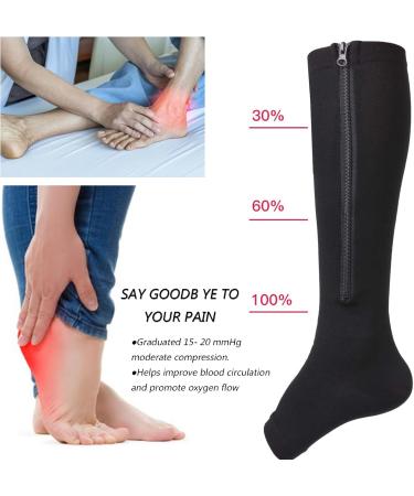Mdrcg Compression Stockings with Zipper | Knee High Open Toe Calf Socks | 15-20 mmHg Support for Optimal Circulation - Buy Online on GoSupps.com
