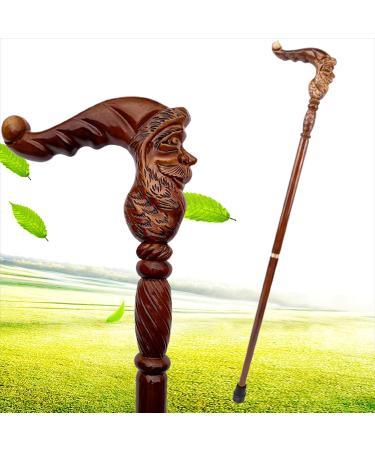 Wood Cane 37.4'' Santa Claus Hand Carved Walking Cane Ergonomic Grip Handle Halloween for Men Women Old Elderly People Comfortable Accessory - Buy Online on GoSupps.com