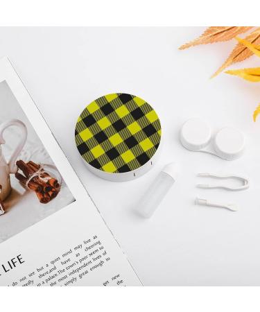 Yellow And Black Checked Round Case For Contact Lens Kit Storage Box with Mirror Printed - Buy Online on GoSupps.com