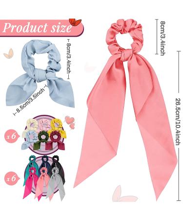 12-Piece Hair Scarf Scrunchies with Bunny Ear Satin Bow - Classic Pattern & Fresh Colors | Elastic Hair Bands for Girls & Women - Buy Online on GoSupps.com
