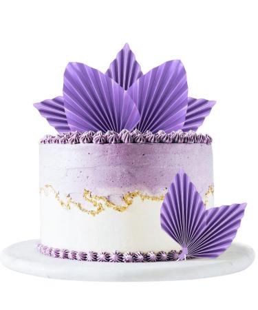 Blumomon 4 Pcs Purple Palm Fan Cake Toppers Palm Leaf Cake Toppers Palm Spear Leaf Cupcake Toppers Birthday Party Wedding Supplies Baby Shower Cake Decorations