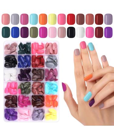 576 Pieces Colorful Short False Nails Round EBANKU Fake Nail Full Cover Artificial Acrylic Nails Tips Press on Nails for Women Girls DIY Nail Art Design (24 Colors) - Buy Online on GoSupps.com
