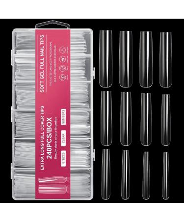 AORAEM Extra Long Square Nail Tips - 240PCS XXXL Clear Full Cover Fake Nails for Acrylic Nails | 12 Sizes Tapered Square Press-On Nails with Box - Perfect for Salons & DIY Home Use - Buy Online on GoSupps.com