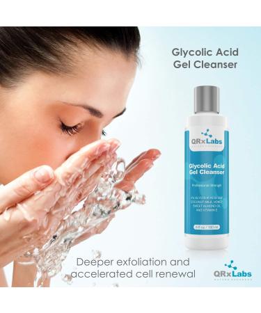 QRxLabs Glycolic Acid Face Wash - Best Exfoliating Gel Cleanser for Wrinkles Acne & Shaving Bumps - 6 fl oz - Buy Online on GoSupps.com