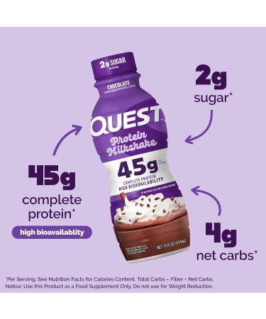 Quest Nutrition Chocolate Protein Shake 45g Protein 2g Sugar 4g Net Carbs Ready to Drink Gluten Free 12 Count Chocolate 14 Fl Oz (Pack of 12) - Buy Online on GoSupps.com