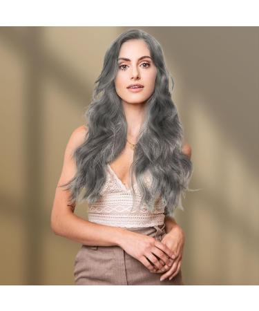 Euppsiiu Long Wavy Silver Gray Wig for Women | 27 Heat-Resistant Curly Cosplay Hair | Perfect for Daily Wear & Carnivals - Buy Online on GoSupps.com