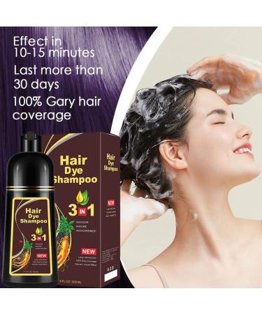 Hair Dye Shampoo 3-in-1 for Instant, 100% Grey Coverage - Herbal Ingredients, Women & Men - 500mL (Purple) - Buy Online on GoSupps.com