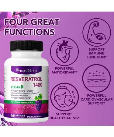 Resveratrol 480MG with Quercetin | 90 Capsules - Antioxidant Supplement for Healthy Aging & Immune Support - Buy Online on GoSupps.com