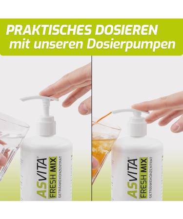 Asvita Fresh Mix Concentrate Dosing Pump - 1L Bottle Set (4 pcs) - Food Safe Dispenser for 500ml & 1000ml Bottles - 28mm Thread for Beverage Concentrates & Syrup - Buy Online on GoSupps.com