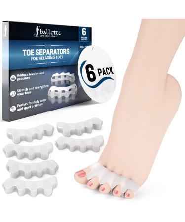Ballotte Premium Grade Toe Spacers/Toe Separators (White 6 Pack) | Toe Spacers For Feet - Toe Spreader/Foot Stretcher | Big Toe Straightener & Bunion Corrector For Men - Hammer Toe Corrector For Women Toe Seperators (White)