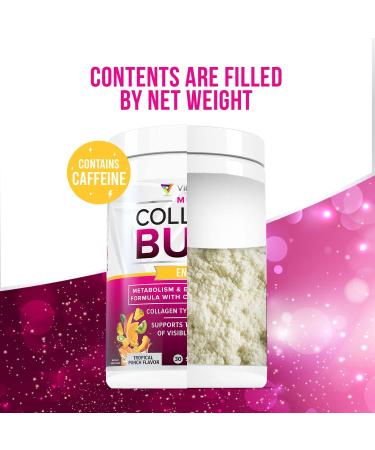 Multi Collagen Burn: MultiType Hydrolyzed Protein Peptides with Hyaluronic Acid Vitamin C SOD B Dimpless Types I II III V and X with Caffeine 30 Servings Tropical Punch Flavored Energy - Tropical Punch - Buy Online on GoSupps.com