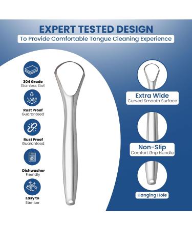 Buy Tongue Scraper for Adults (2 Pack) - Stainless Steel Travel Cases Eliminate Bad Breath | Effective Oral Hygiene Tool - Buy Online on GoSupps.com