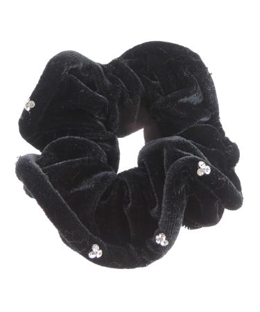 Womens Girls Velvet Crystal Diamante Rhinestone Large Christmas Birthday Bridal Wedding Bridesmaid Party Ponio Hair Tie Up Back Elastic Accessories Bobbles Ponytail Holder Rubber Bands Scrunchie Black