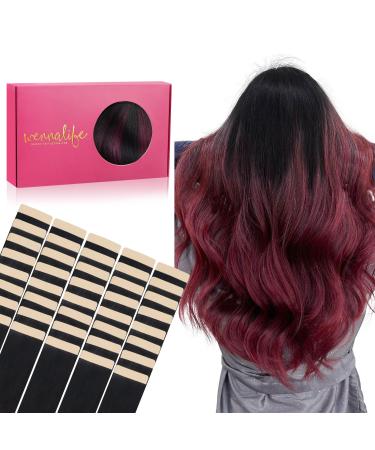 If-of-hearted tape extensions real hair 40pcs 100g 40cm 16 inch jet black to burgundy hair extension real hair extensions tape invisible tape in extensions real hair Seidig hair extensions 40cm-100g #1/99J jet black to burgundy