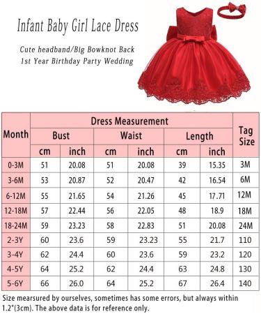 LZH Baby Girls Lace Dress | Bowknot Flower Wedding Pageant Baptism Tutu Gown | Red 0-24 Months, 2-3 Years - Buy Online on GoSupps.com