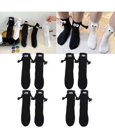 LAUPVXA 4 Pair Holding Hands Socks Couple Magnetic Hand Socks Unisex Mid Tube Funny Hand in Hand Socks Magnetic 3D Doll Couple Socks Couple Holding Hands Funny Socks Black