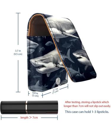 Stylish Leather Lipstick Case Organizer with Mirror | Mini Lip Gloss Holder - Art Shark Fish Pattern - International Shipping - Buy Online on GoSupps.com