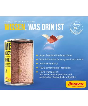 Josera Meat Lovers Pure Chicken Wet Dog Food - High Meat Cereal-Free 6 x 400g Pack - Buy Online on GoSupps.com
