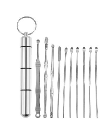 VOCOSTE 10 Pcs Earwax Cleaning Tool Kit Portable Stainless Steel Earwax Cleaner Tool Set Silver Tone
