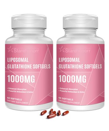 Liposomal Glutathione Softgels 1500MG, Reduced Glutathione Supplement with Vitamin C, Better Absorption, Non-GMO Powerful Antioxidant for Healthy Aging, Detox, Brain, Immune Health,120 Softgels 60 Count (Pack of 2)