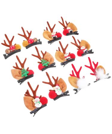 FRCOLOR 6 Pairs Christmas Hair Clips Animal Horns Hair Clip Reindeer Ear Hair Clips Santa Hair Clip Mini Mushroom Kid Hair Accessories Antler Ear Hairpins Child Pine Cones Antlers Abs