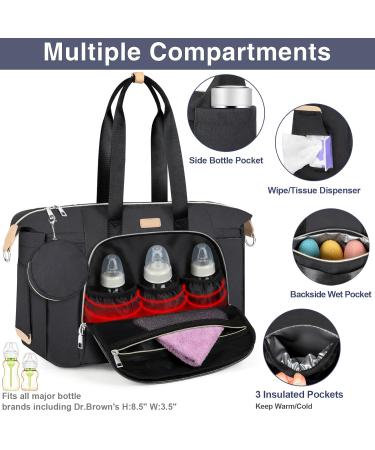 Multifunctional Diaper Bag for Babies - 7 Pieces Large Black Mom Bag with Organizer Portable Diaper Pad & Pacifier Pocket - Ideal for Travel & Hospital - Buy Online on GoSupps.com