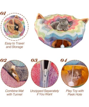 HOMEYA Cat Dog Tunnel Bed with Mat | Collapsible 3 Way Cat Tube Condo Play Toy | Peek Hole & Fun Ball | Indoor Outdoor Interactive Hideout Exercising House | Toys for Pet Kittens Kitty | Multi-colored Full-Moon - Buy Online on GoSupps.com