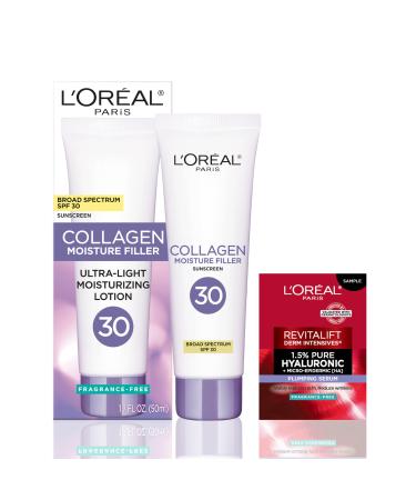 L'Oreal Paris Collagen Moisture Filler Face Cream with Broad Spectrum SPF 30 Anti-Aging Face Moisturizer and Daily Sunscreen For Face Includes Face Serum Sample