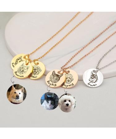 Anavia Personalized Pet Portrait Necklace - Handmade Pet Memorial Jewelry Gift - Custom Engraved Round Disc Necklace for Pet Lover - Dog Cat Memorial Necklace, Silver - Buy Online on GoSupps.com