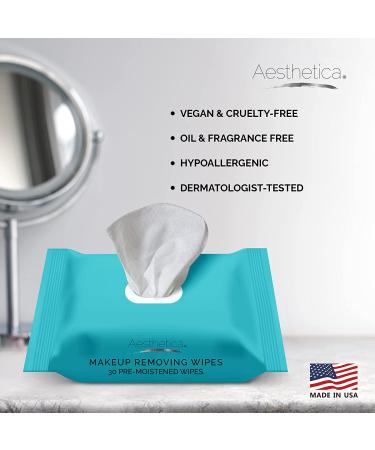 Aesthetica Makeup Removing Wipes - 6 Pack Bulk (180 Wipes) - Hypoallergenic & Dermatologist Tested - Oil & Fragrance Free - Made in USA - Buy Online on GoSupps.com