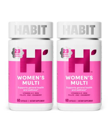 Habit Womens Multi Supplement 2 Pack (120 Capsules) - New Look Supports General Health & Wellness 23 Essential Vitamins and Minerals Fruit extracts Folate Iron B12 Biotin Non-GMO