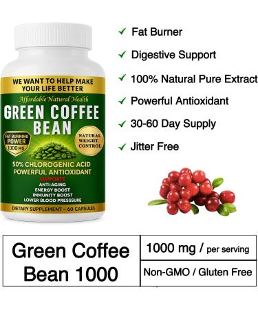 Green Coffee Bean Extract 100% Pure Green Coffee Bean Capsules 50% Chlorogenic Acid 1000 mg Strength 360 Capsules 12 Month Supply Non-GMO and Gluten Free Traditional Herbal Supplement - Buy Online on GoSupps.com