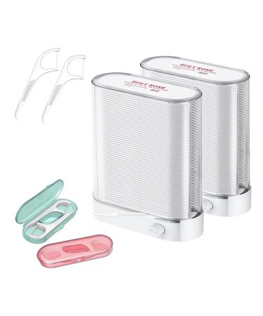 Dental Floss Picks Holy Rose,Pop up Flossers Dispenser 2 Box with Micro Flossing Travel Boxs 2 Box and196 Count for Aldult Floss Sticks,Perfect for Family,Hotel,Travel Cleaning Teeth. White 2