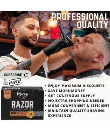 Professional Barber Macho Straight Razor Handle with 100 Disposable Heads - Safety-Lock, Plastic Handle - Buy Online on GoSupps.com