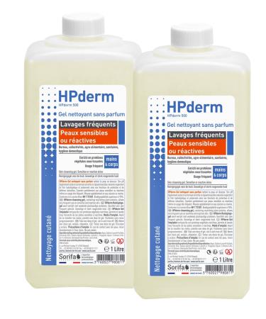 SORIFA Pack of 2 - HPderm Fragrance-Free Cleansing Gel - Frequent Washing - Sensitive or Reactive Skin - Hands and Body - With Protective Soy Proteins - pH Neutral Soap-Free - 1L Bottle