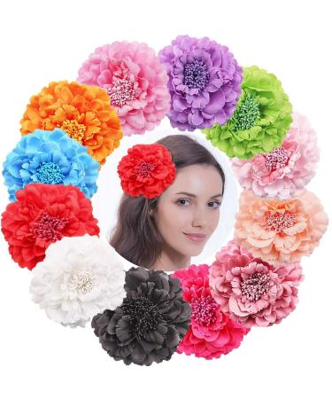 DED 12PCS Chiffon Flower Hair Clips Peony Flower Brooch For Women girl Beach Party Wedding Event Decoration