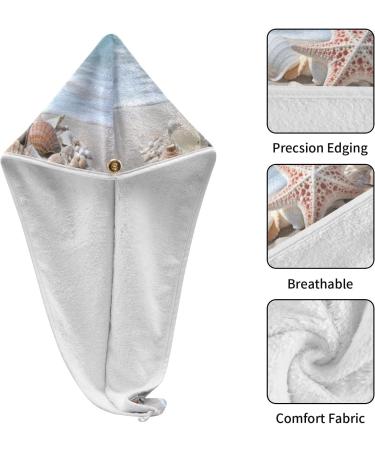 Beach Seashell Starfish Hair Towel 2 Pack - Super Absorbent Quick Dry Hair Turbans for Women & Girls - Buy Online on GoSupps.com