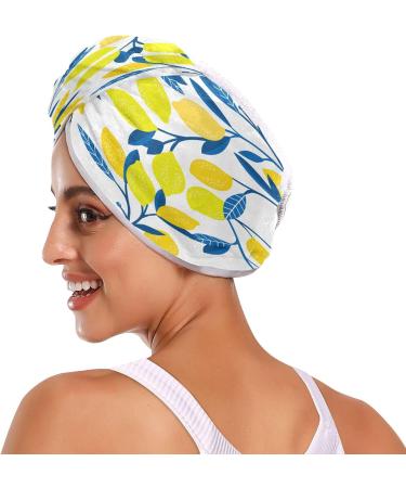 Lemon Leaf Dry Hair Cap - 2 Piece Quick Drying Towel Set with Button Headband | Super Absorbent & Soft Comfort - Buy Online on GoSupps.com