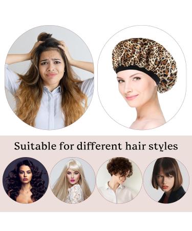 Double-Sided Satin Hair Hood Bonnet - 2-Piece Sleep Cap for Women & Girls | Soft Breathable Nighttime Hair Protection (Black & Leopard) - Buy Online on GoSupps.com